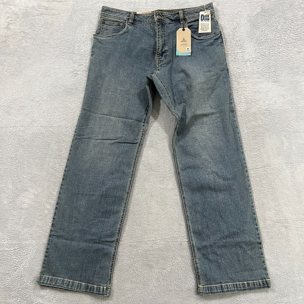 Prana Axiom Straight Leg Jeans Mens 36x32 Denim Antique‎ Stone Wash Western Y2K